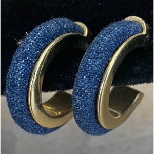 Denim with gold toned trim earrings
